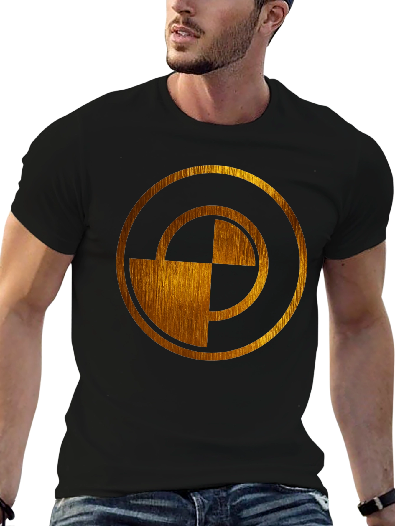 Abstract Gold Circle Design Black T-Shirt