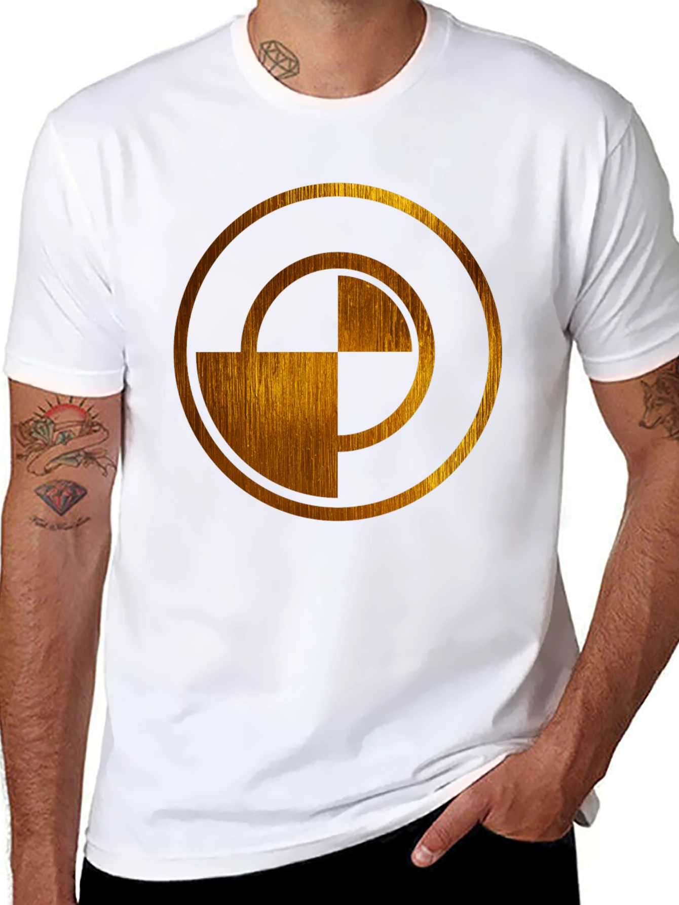 Abstract Gold Circle Design Black T-Shirt