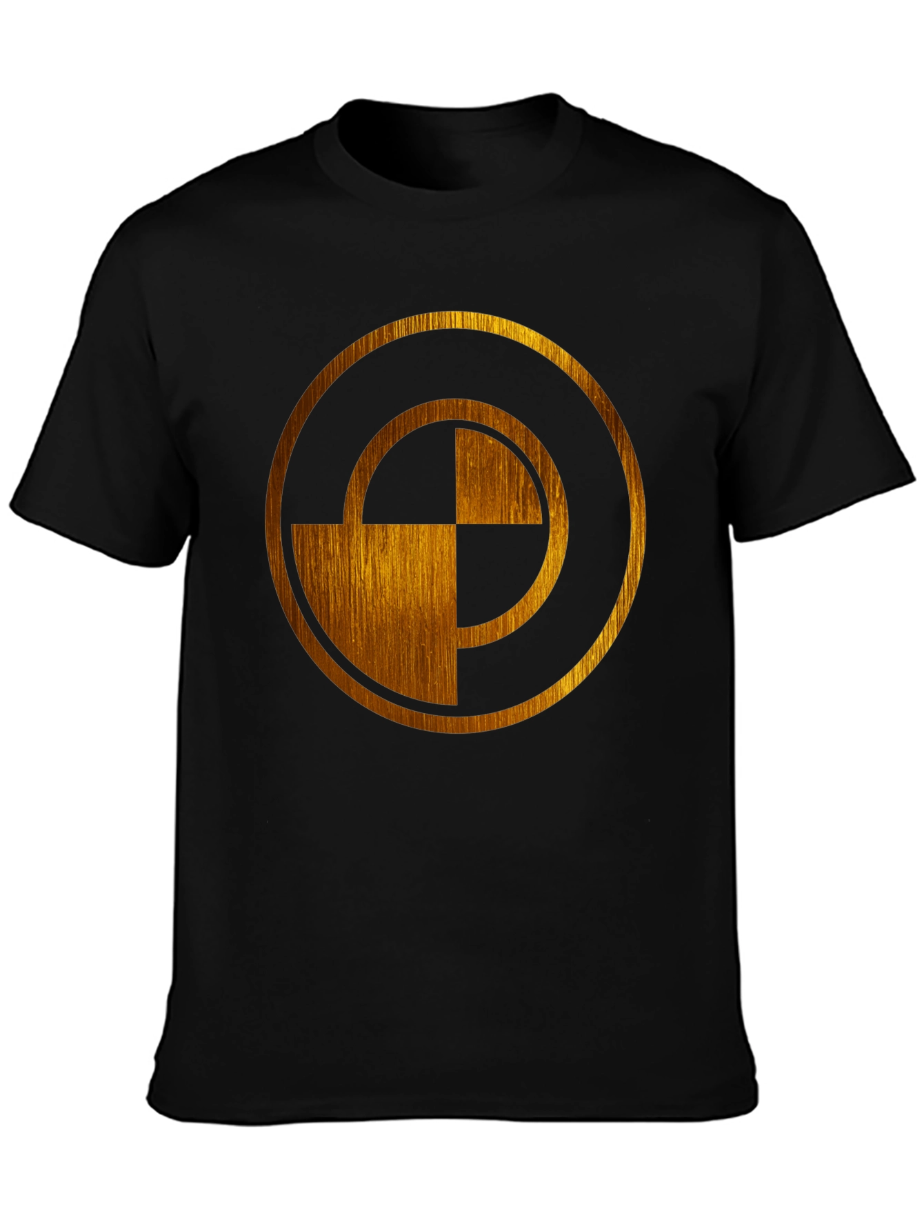 Abstract Gold Circle Design Black T-Shirt