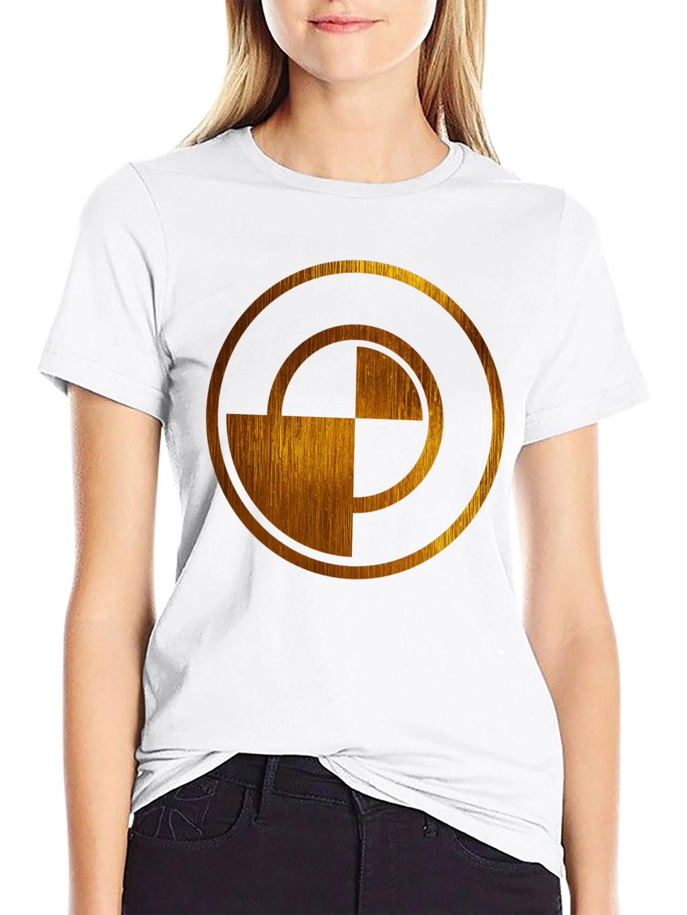 Abstract Gold Circle Design Black T-Shirt