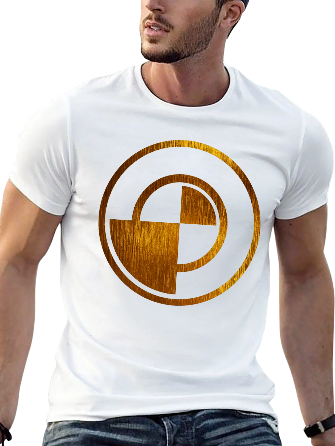 Abstract Gold Circle Design Black T-Shirt