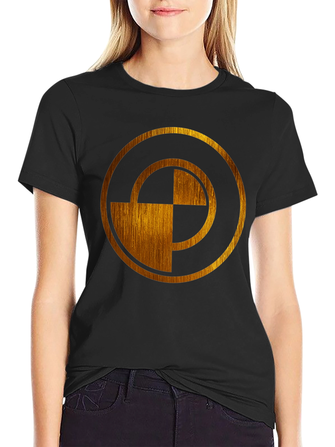 Abstract Gold Circle Design Black T-Shirt