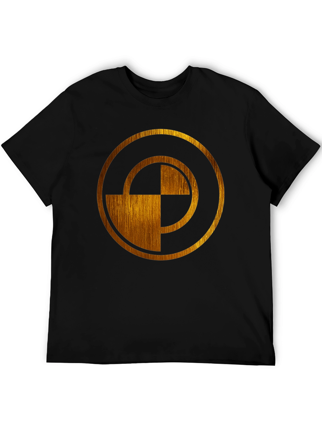 Abstract Gold Circle Design Black T-Shirt