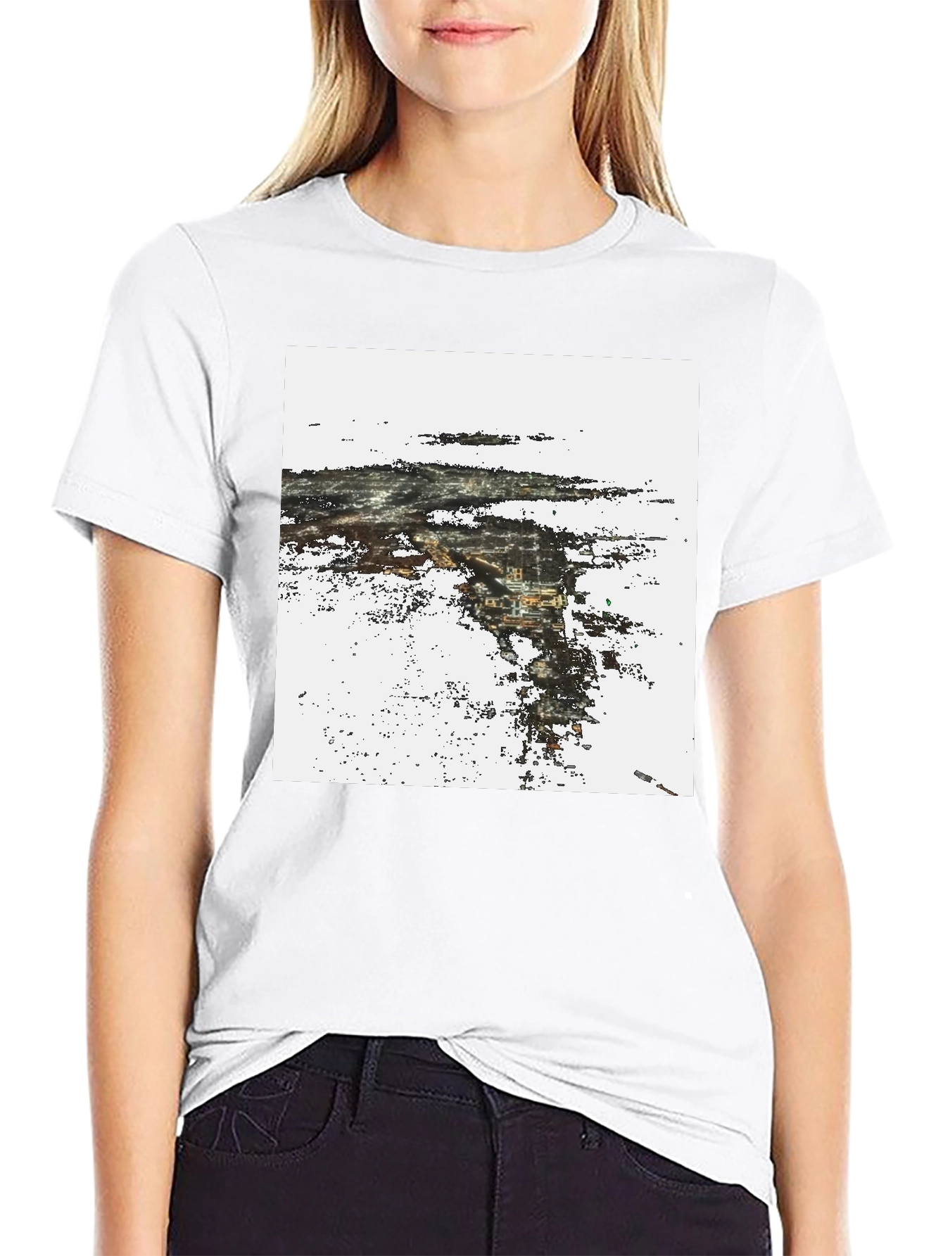 Abstract Cityscape Graphic Print Black T-Shirt