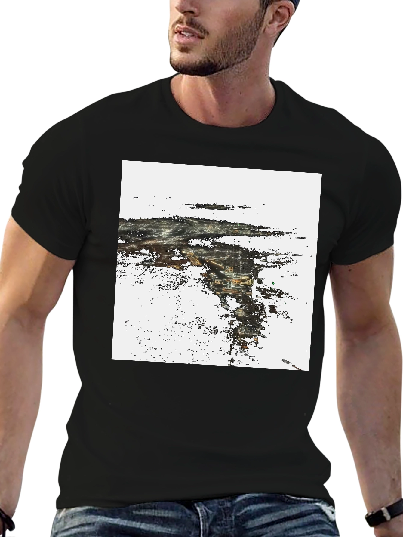 Abstract Cityscape Graphic Print Black T-Shirt