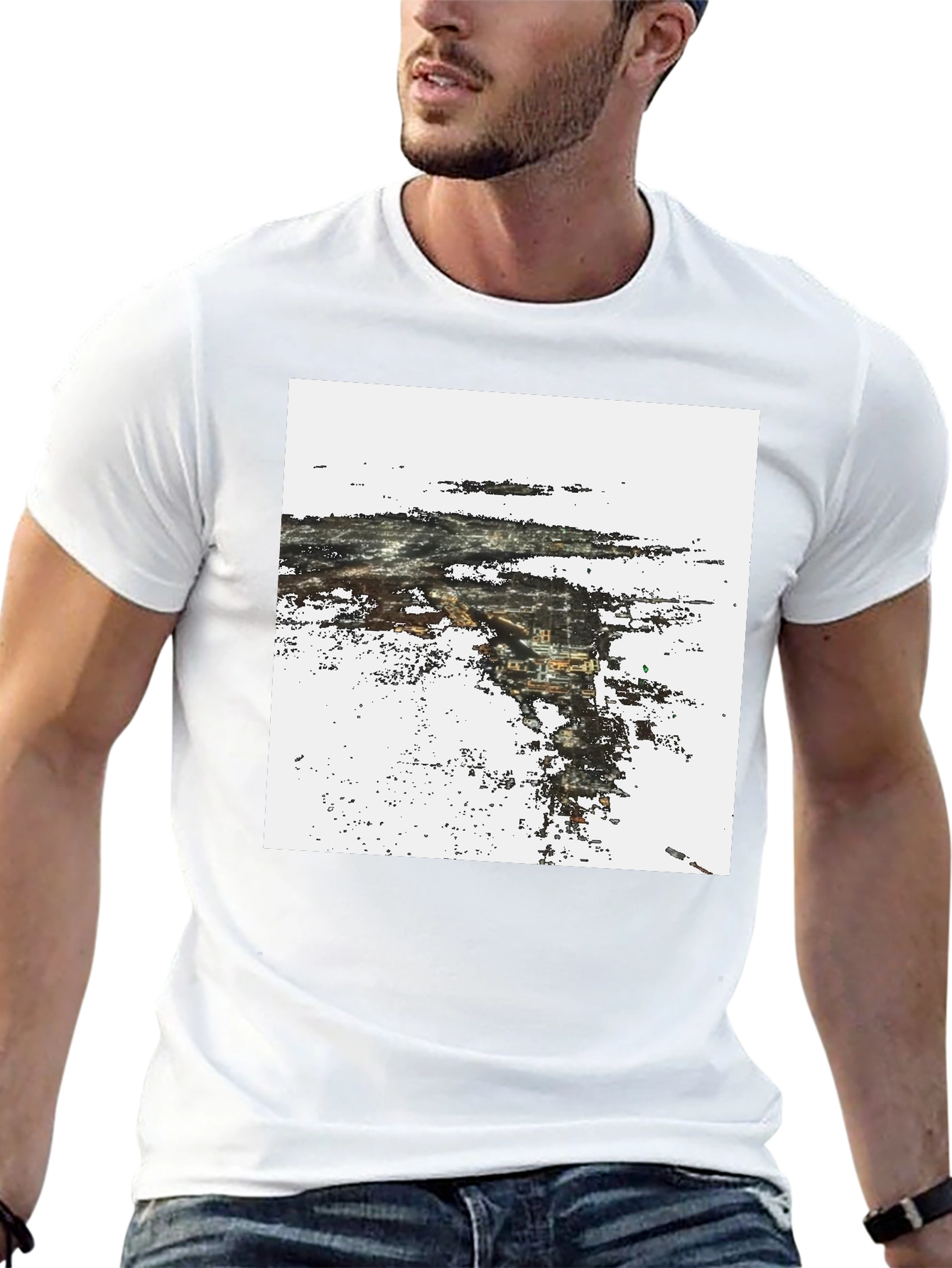 Abstract Cityscape Graphic Print Black T-Shirt