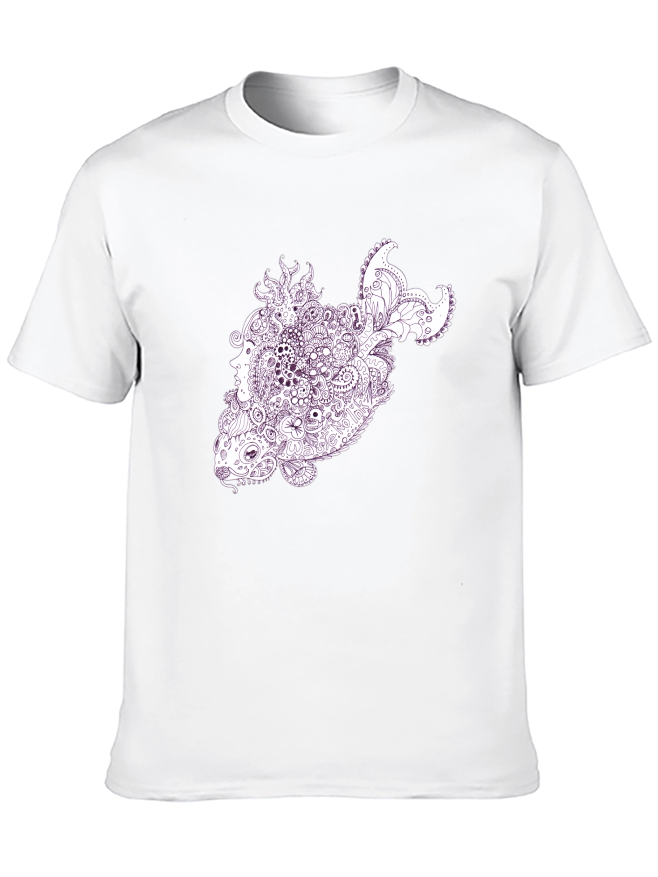 Abstract Fish Graphic T-Shirt - Black Crew Neck