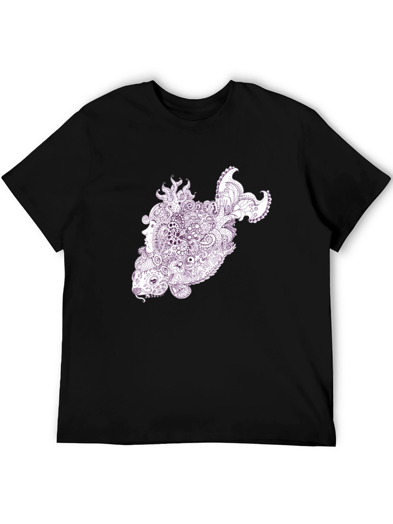 Abstract Fish Graphic T-Shirt - Black Crew Neck