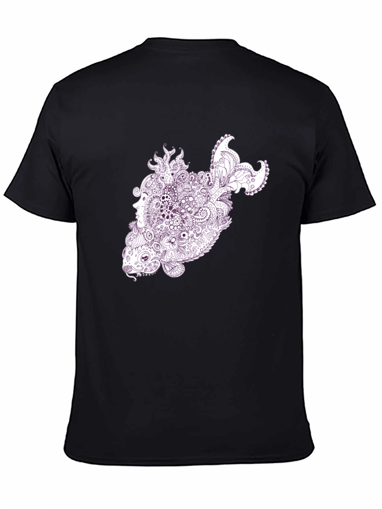 Abstract Fish Graphic T-Shirt - Black Crew Neck