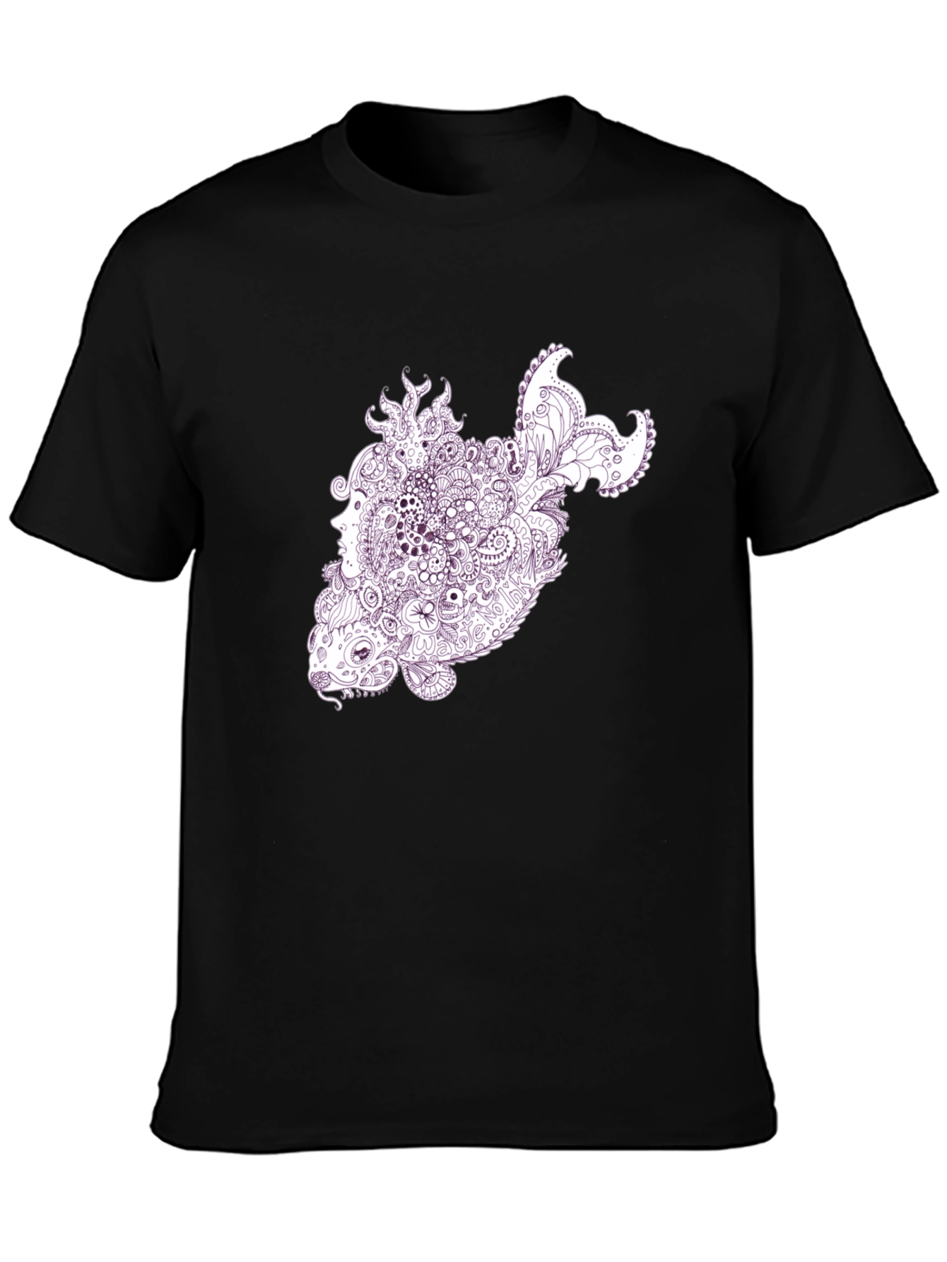 Abstract Fish Graphic T-Shirt - Black Crew Neck