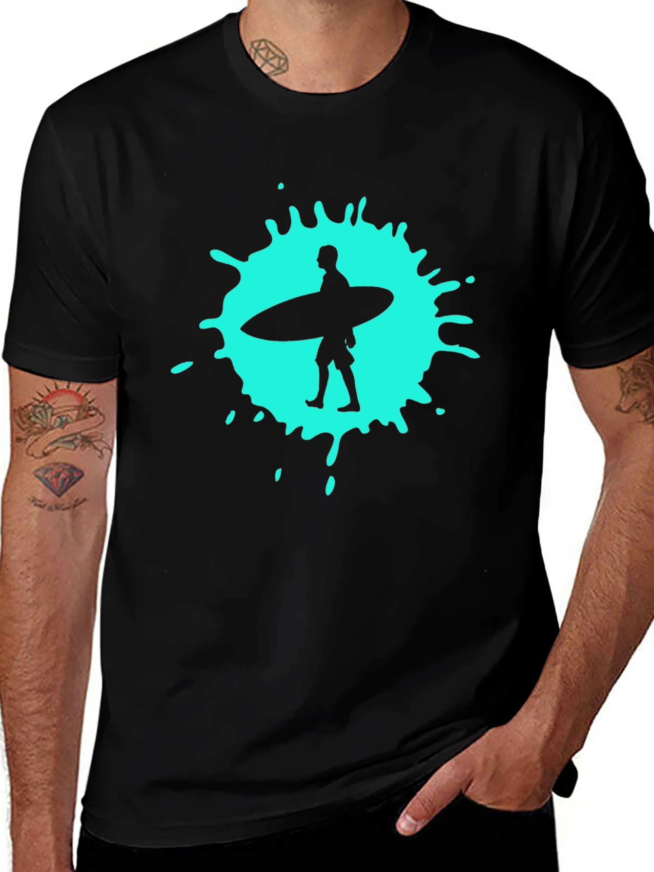 Surfer Splash Tee - Black Cotton T-Shirt