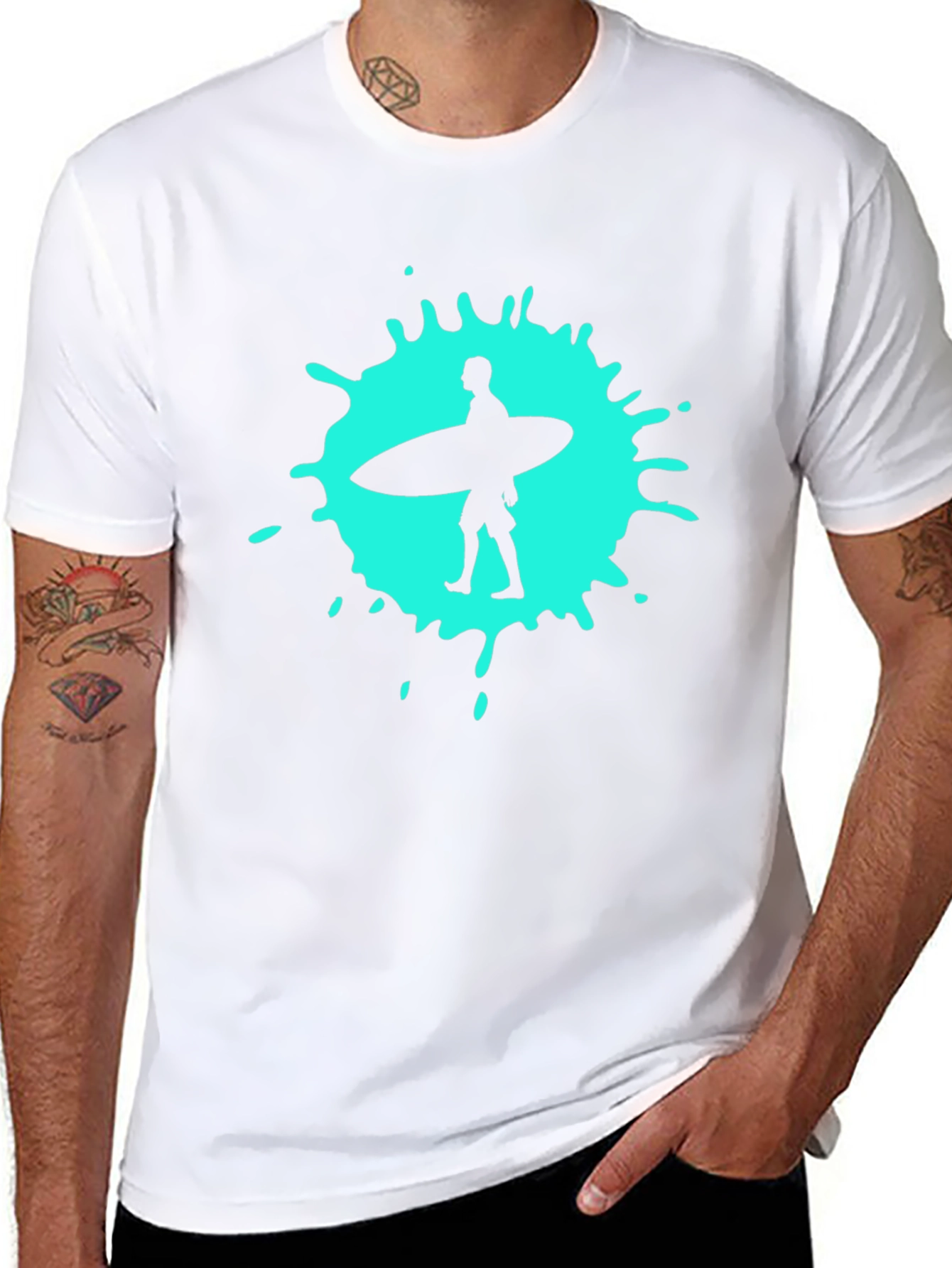 Surfer Splash Tee - Black Cotton T-Shirt