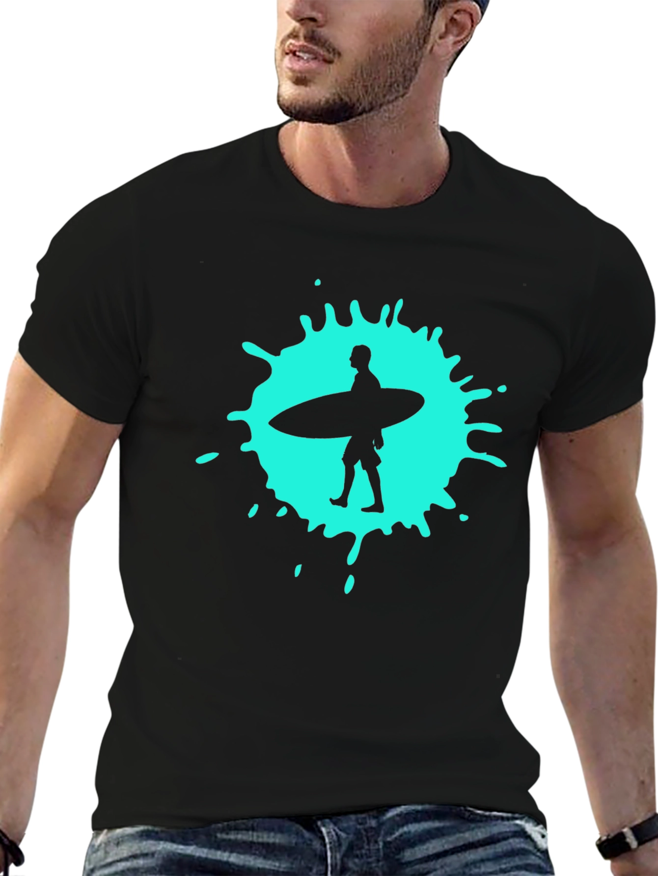 Surfer Splash Tee - Black Cotton T-Shirt