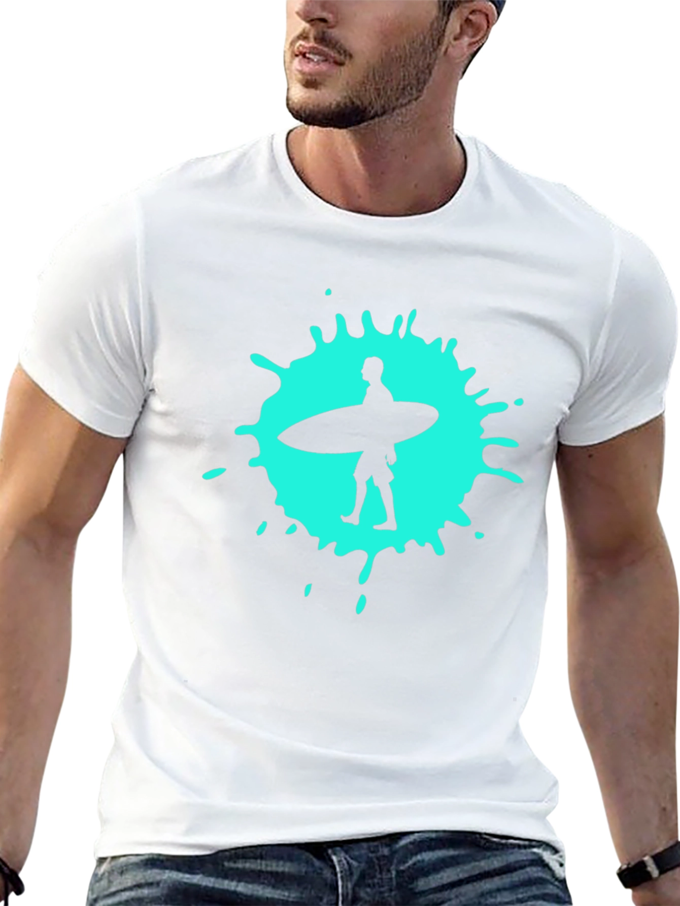 Surfer Splash Tee - Black Cotton T-Shirt