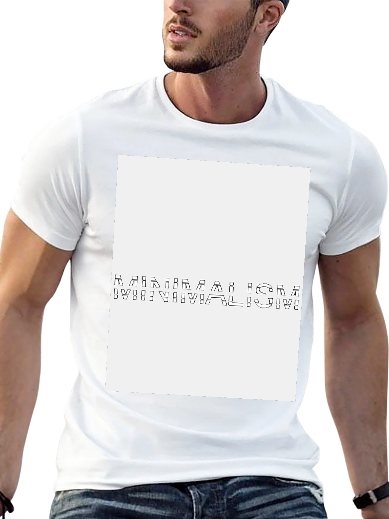 Abstract Black T-Shirt with White Panel