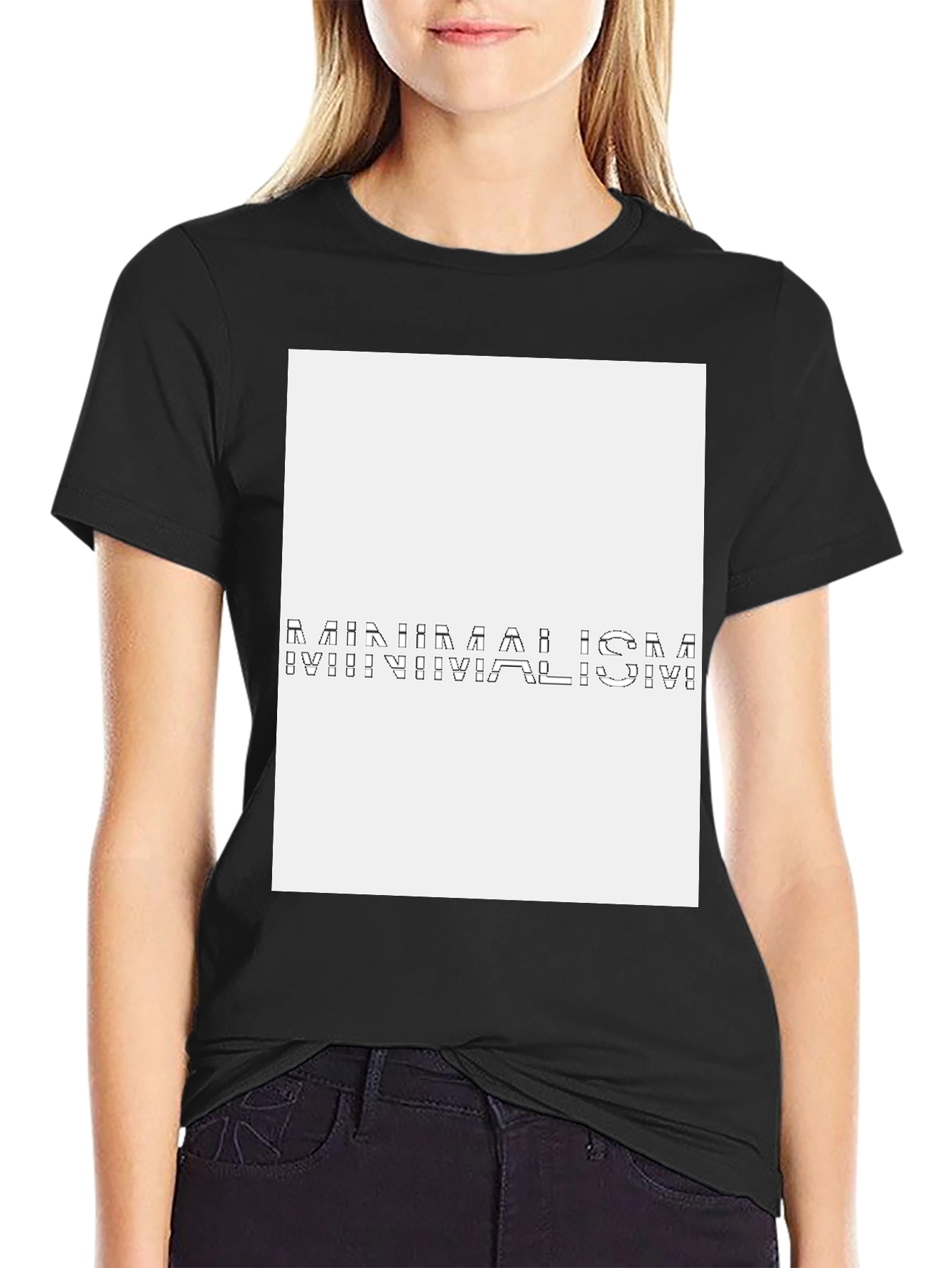 Abstract Black T-Shirt with White Panel