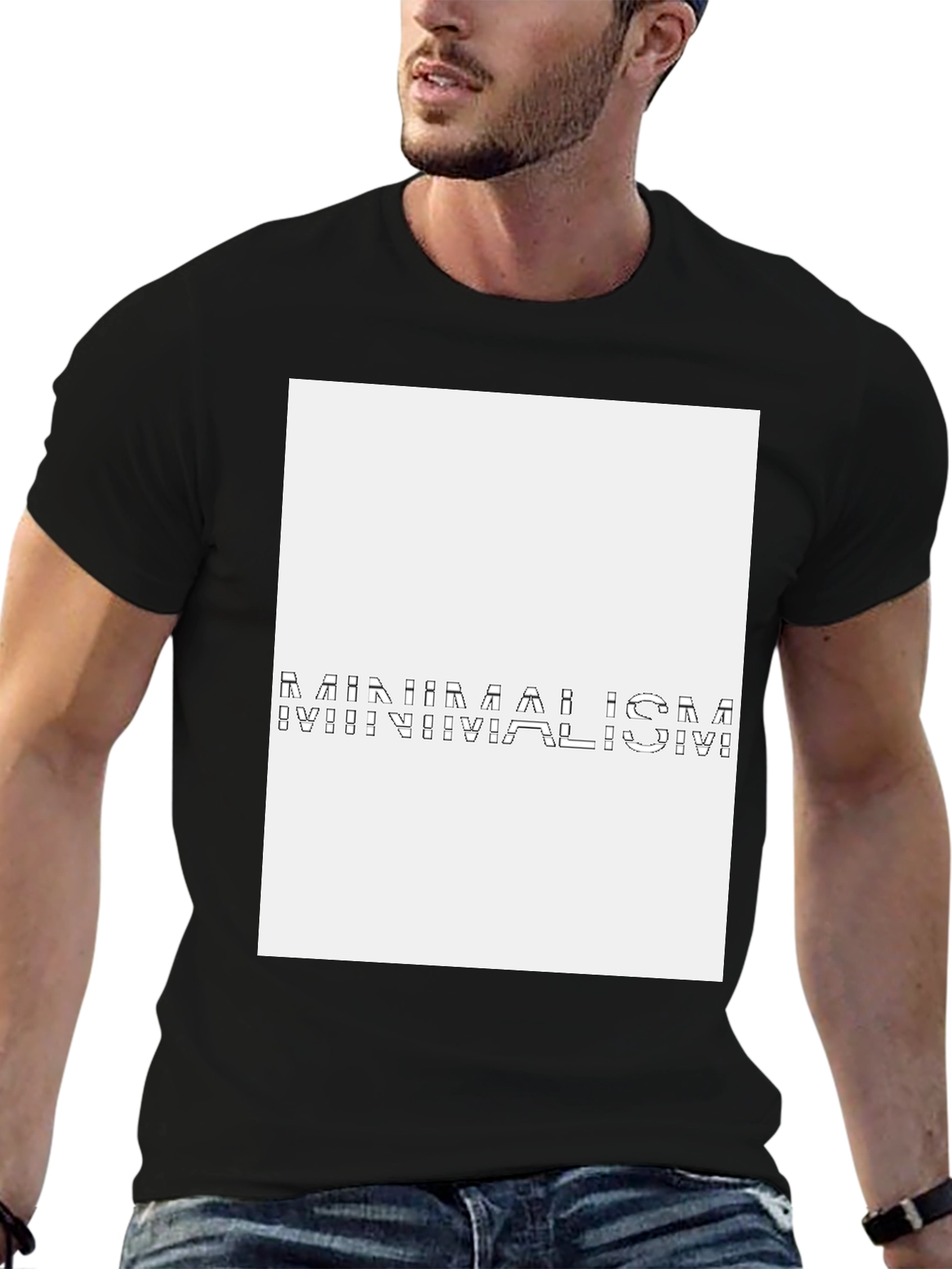 Abstract Black T-Shirt with White Panel