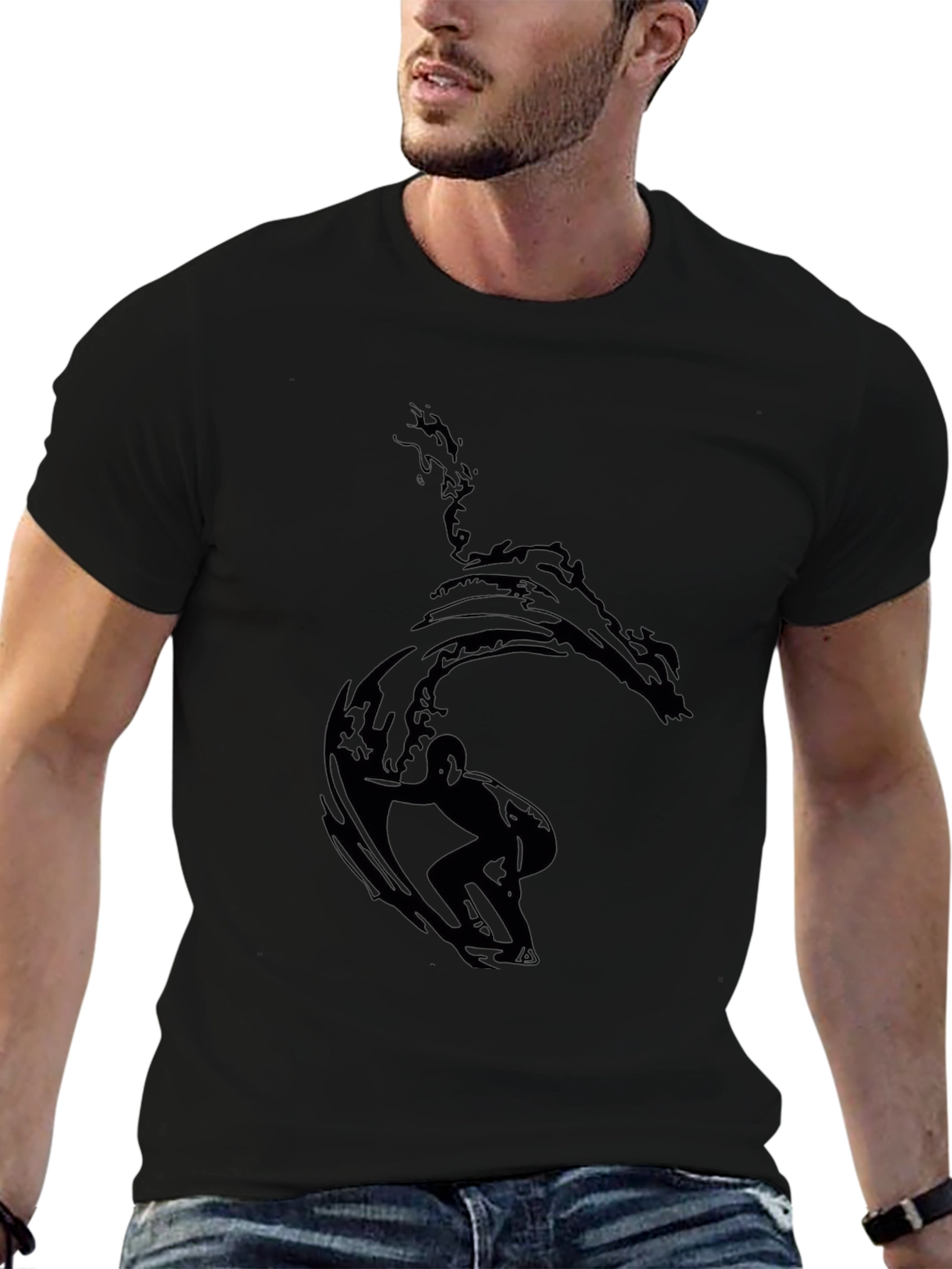 Surfer Wave Graphic Black T-Shirt