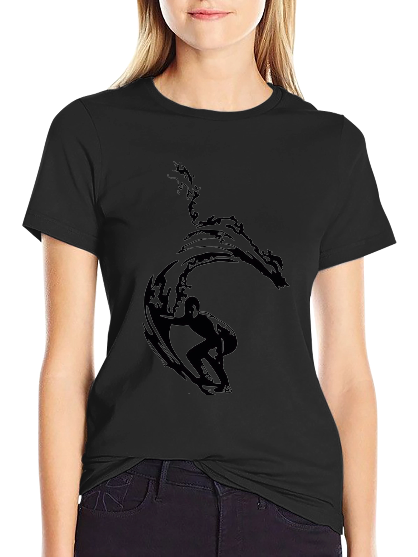 Surfer Wave Graphic Black T-Shirt