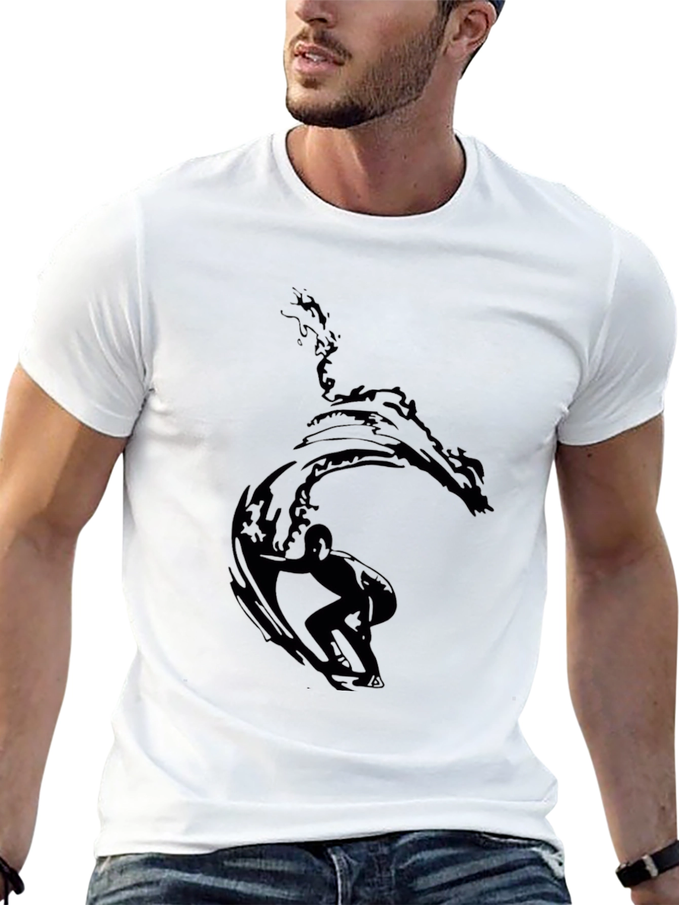 Surfer Wave Graphic Black T-Shirt