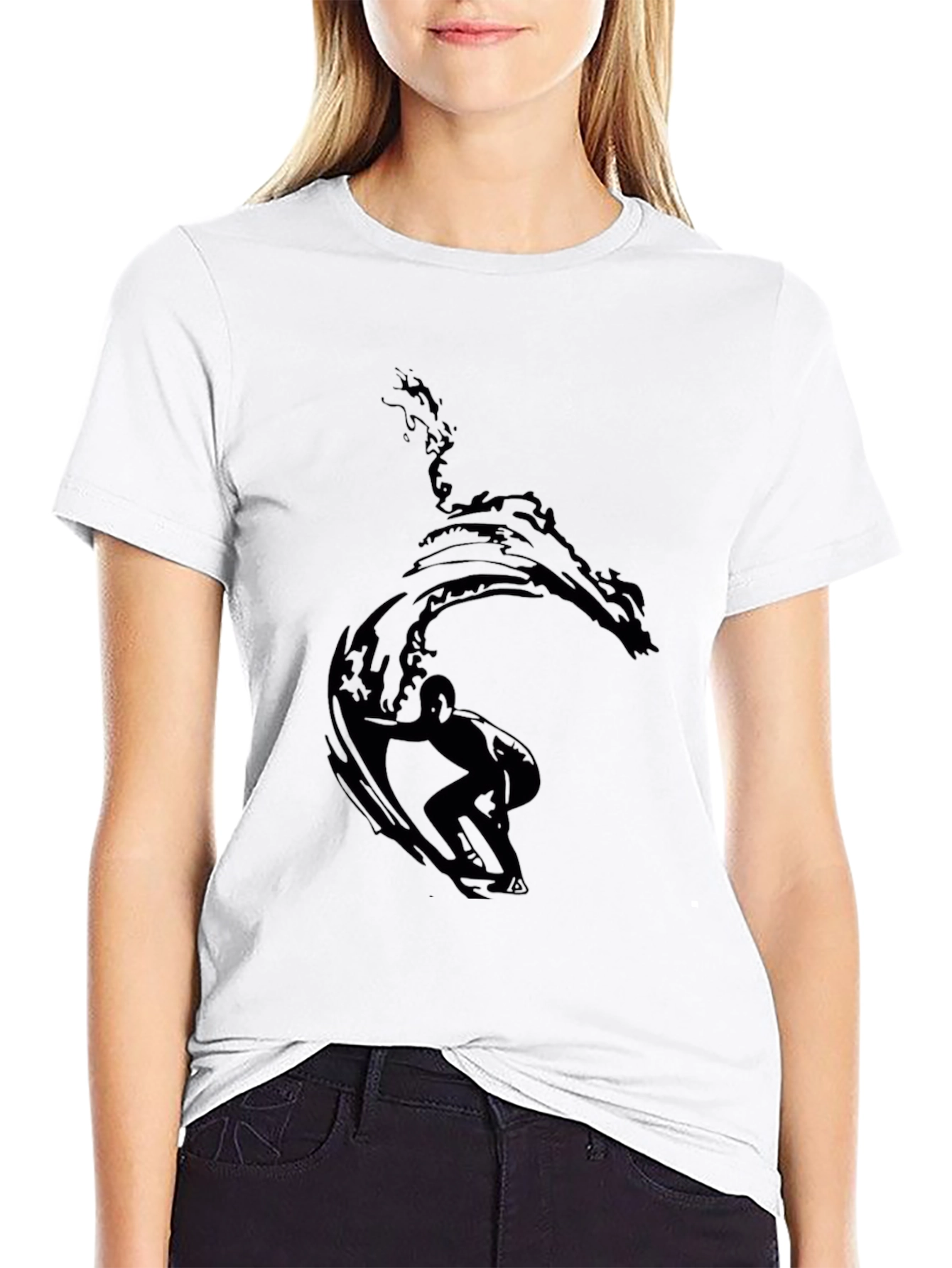 Surfer Wave Graphic Black T-Shirt