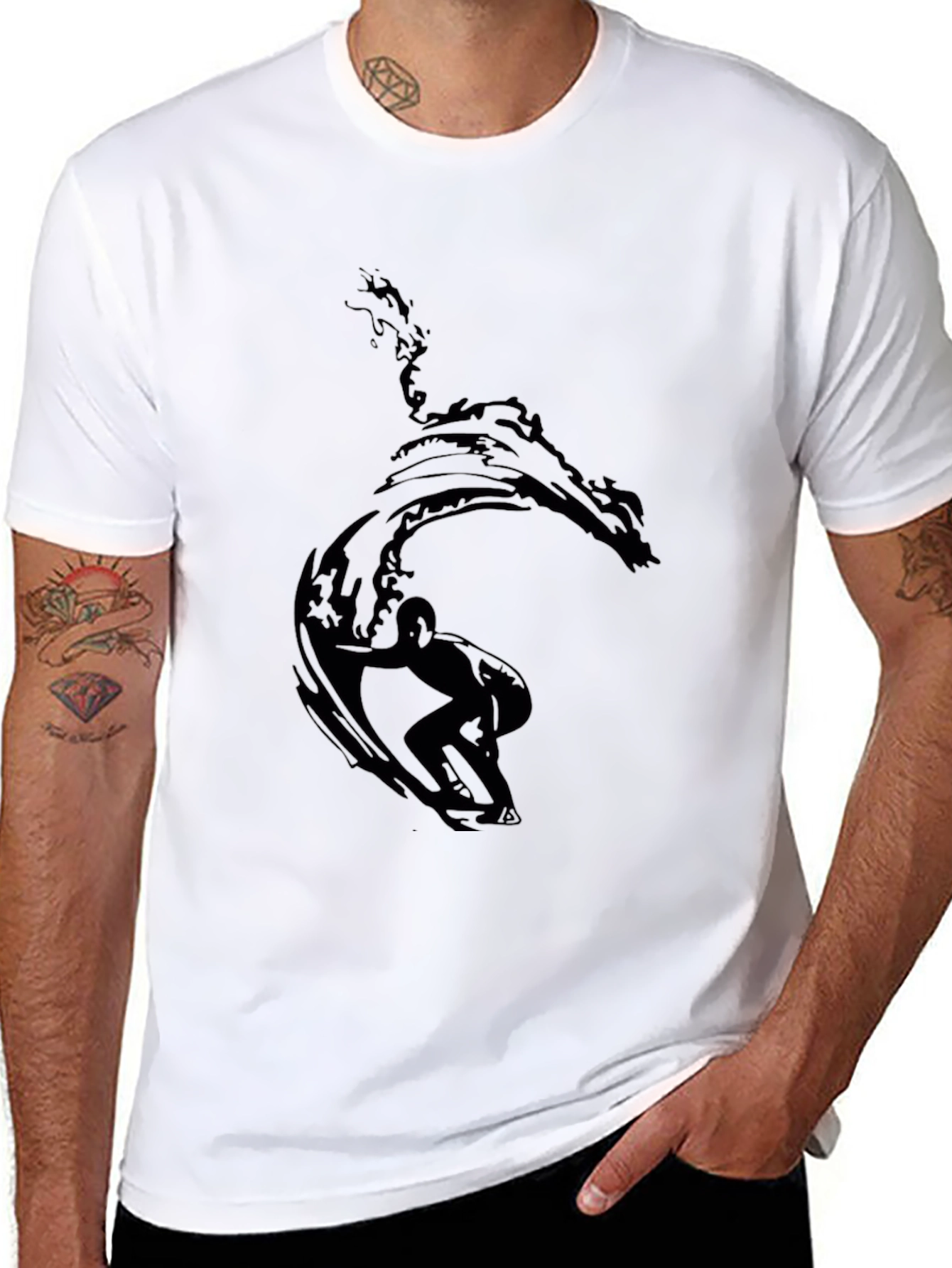 Surfer Wave Graphic Black T-Shirt