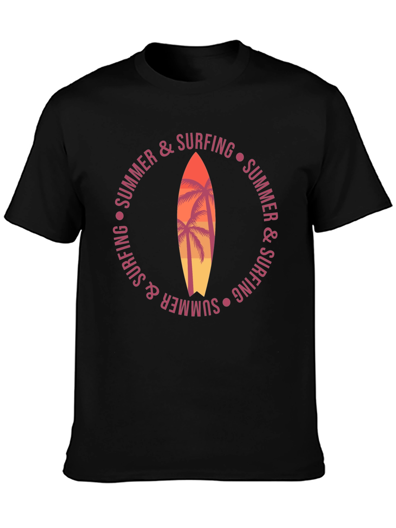 Summer Surfing Graphic T-Shirt Palm Tree Surfboard Tee