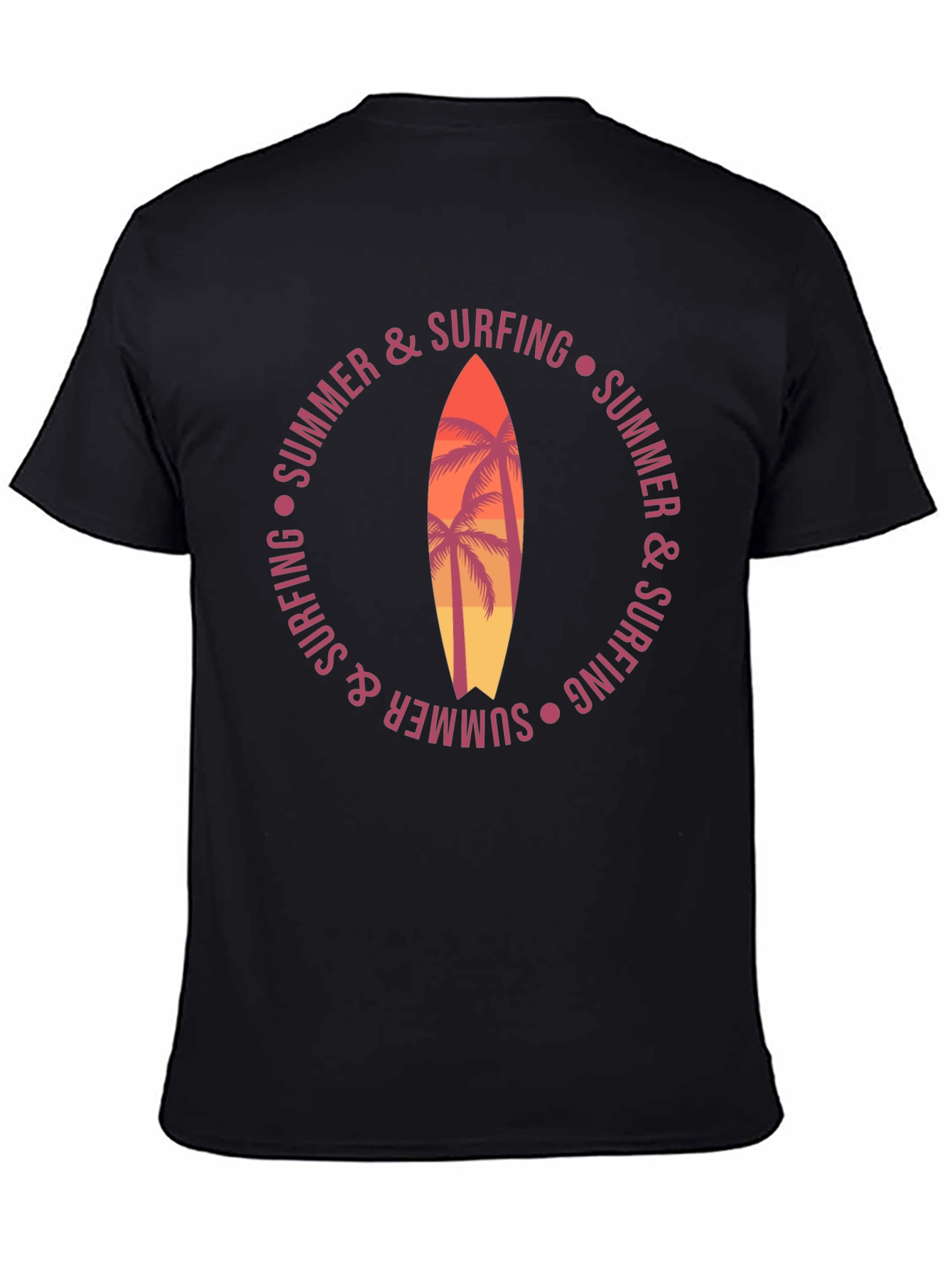 Summer Surfing Graphic T-Shirt Palm Tree Surfboard Tee