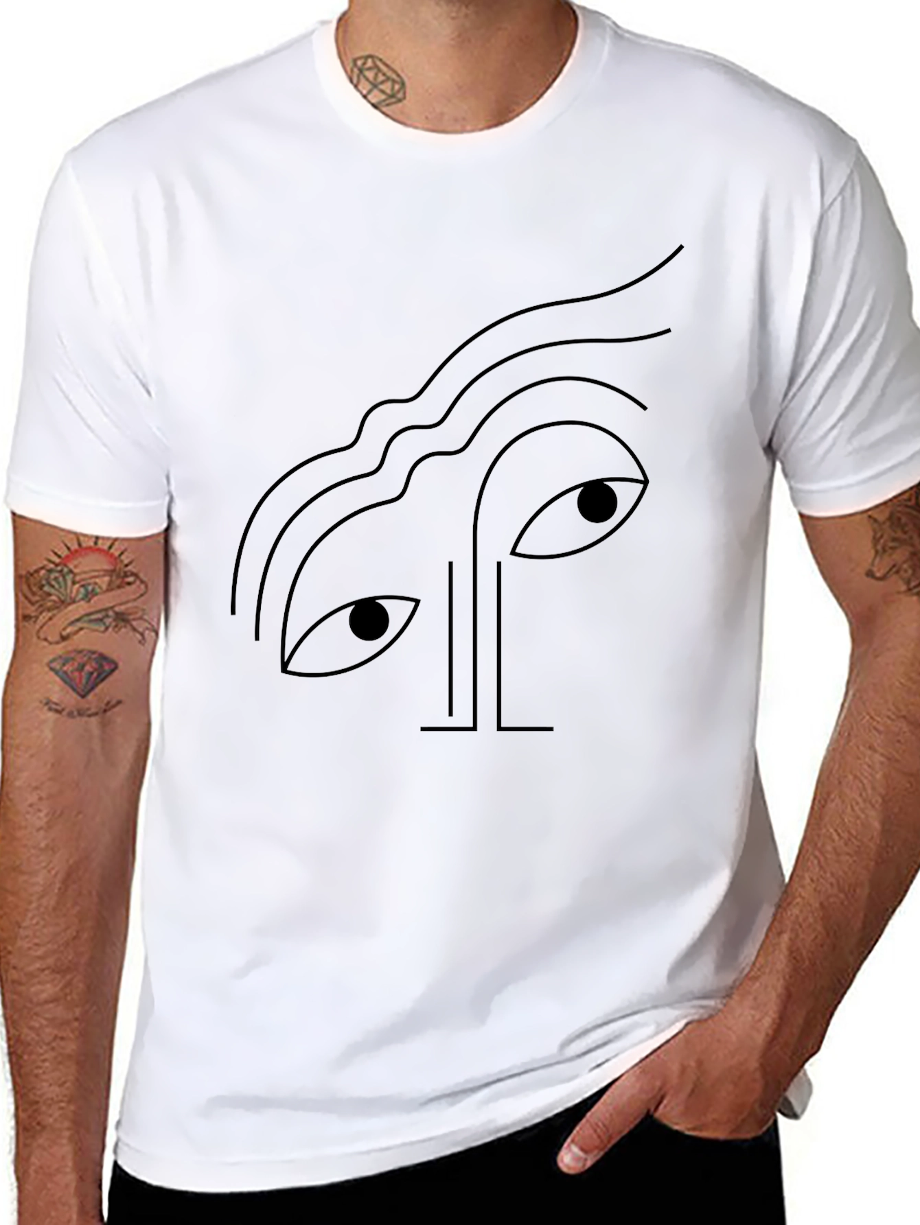 Abstract Face Graphic Tee - Black Cotton T-Shirt