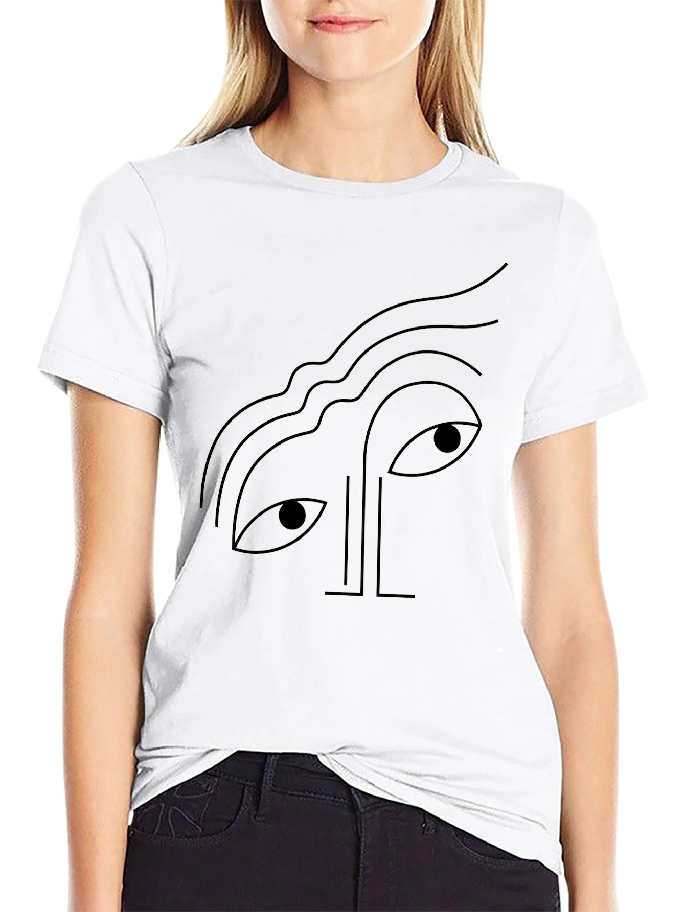 Abstract Face Graphic Tee - Black Cotton T-Shirt