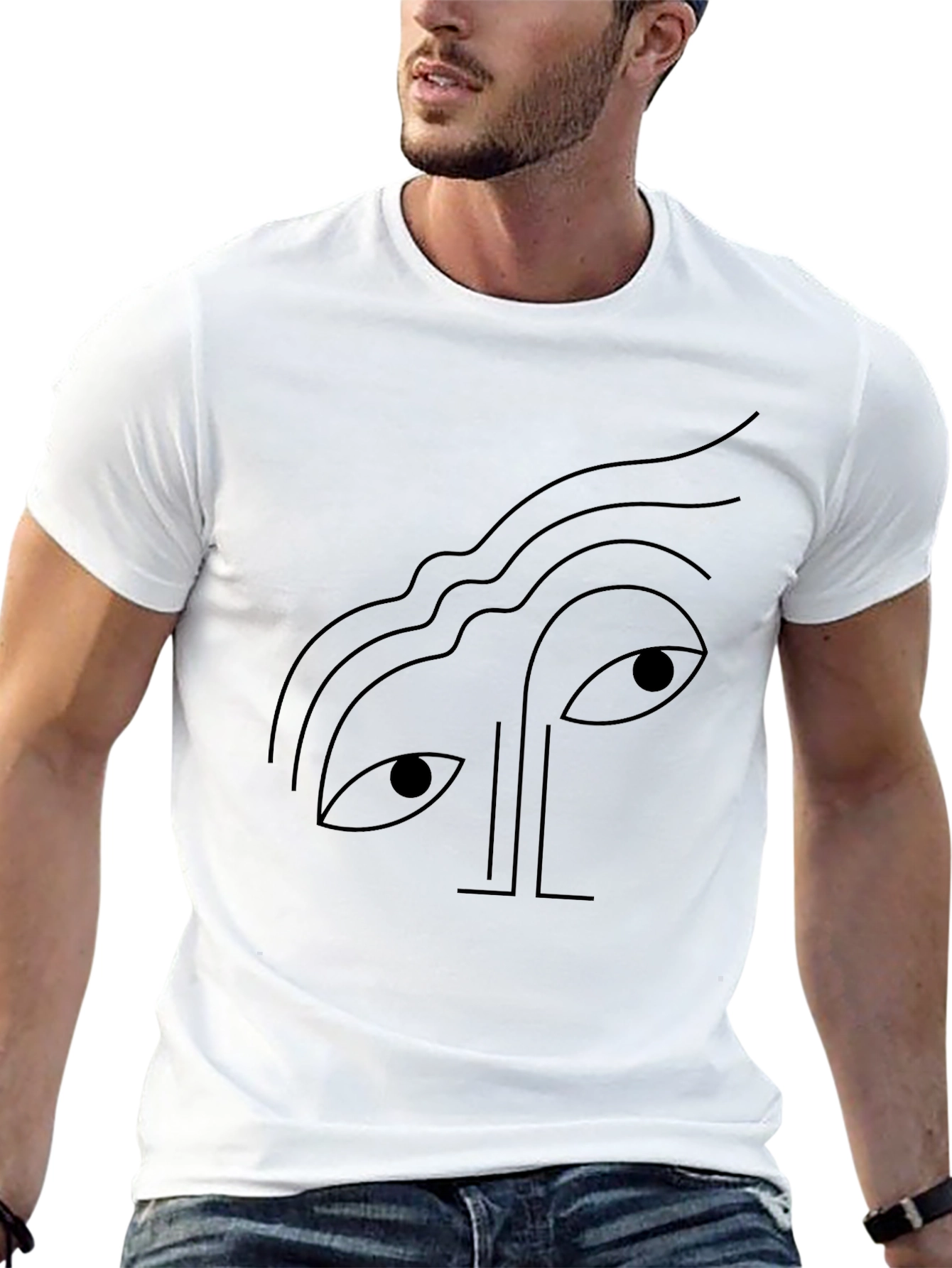 Abstract Face Graphic Tee - Black Cotton T-Shirt