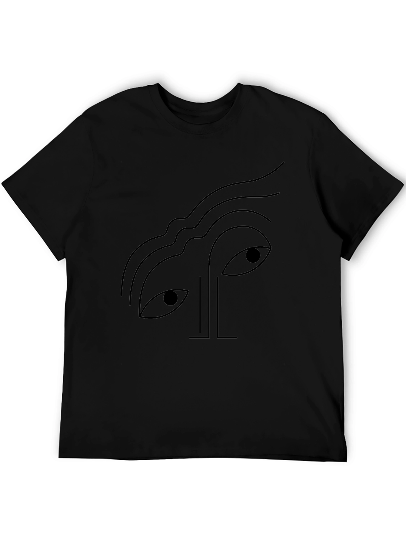 Abstract Face Graphic Tee - Black Cotton T-Shirt