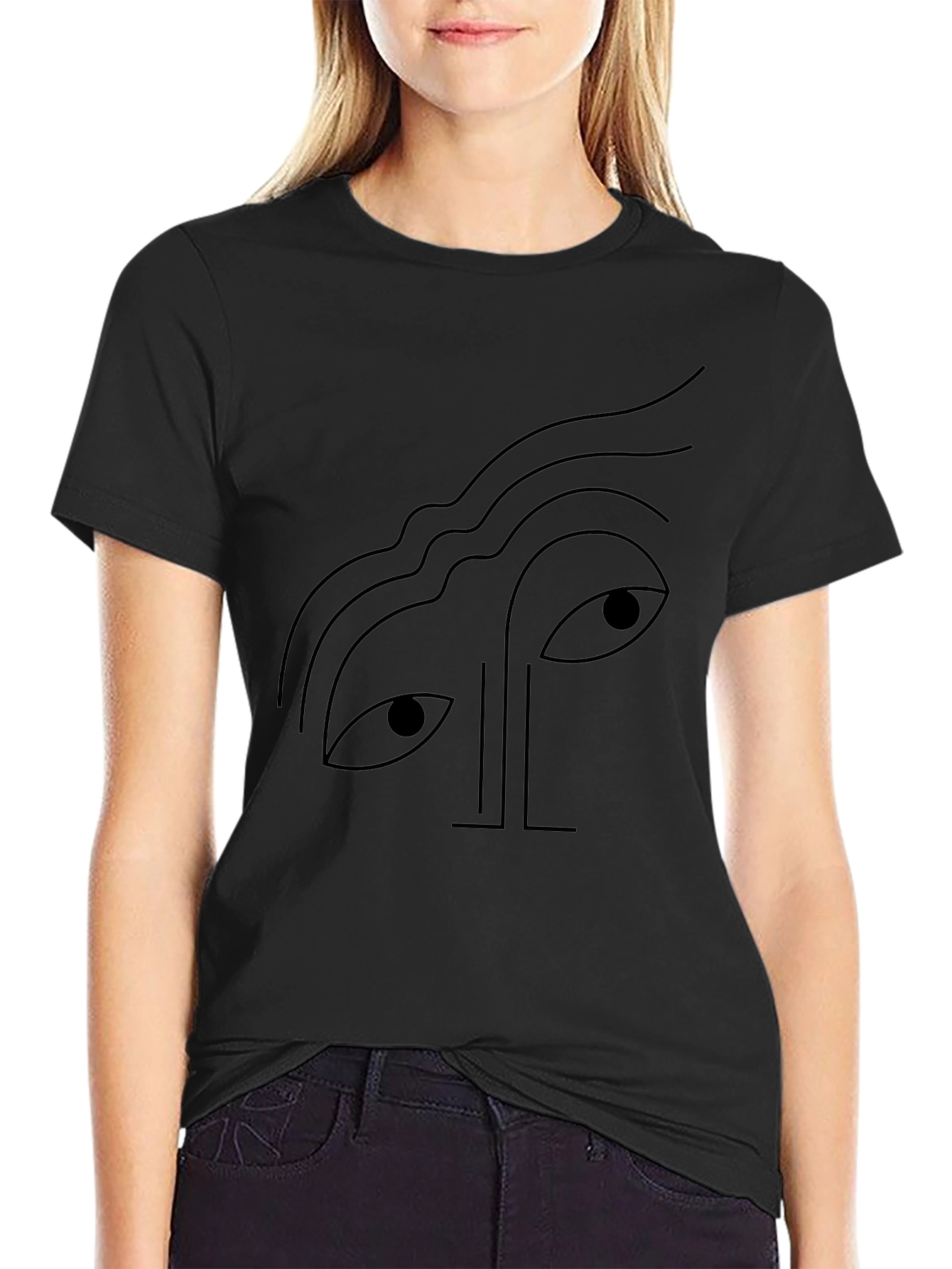 Abstract Face Graphic Tee - Black Cotton T-Shirt