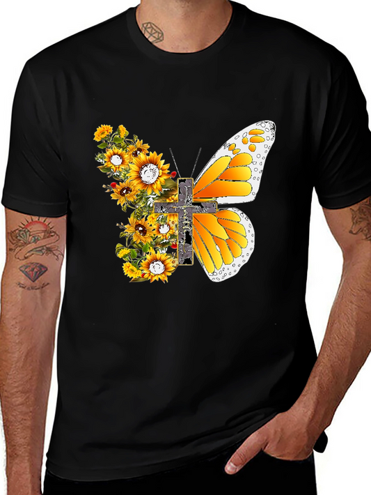 Sunflower Butterfly Cross T-Shirt