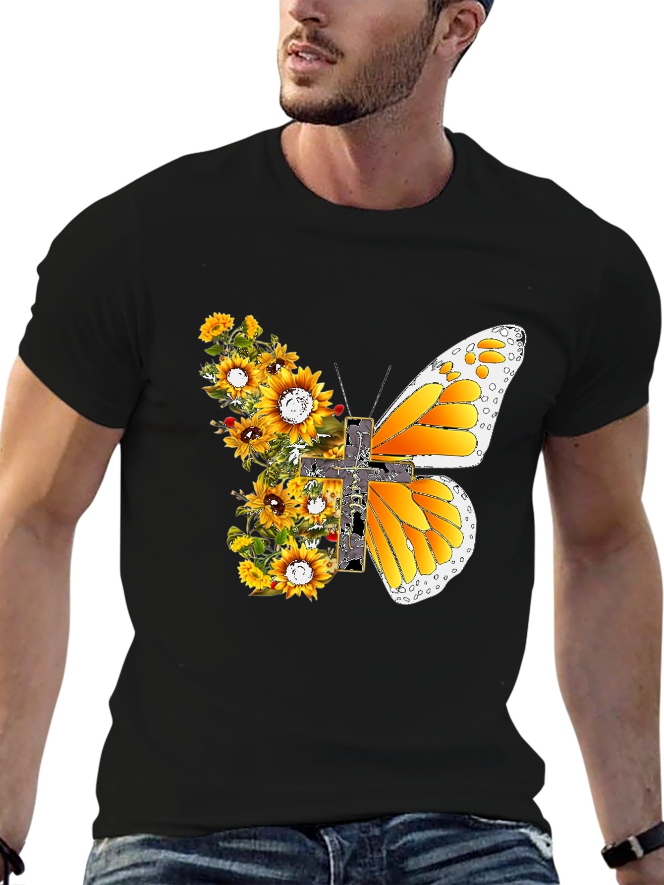 Sunflower Butterfly Cross T-Shirt