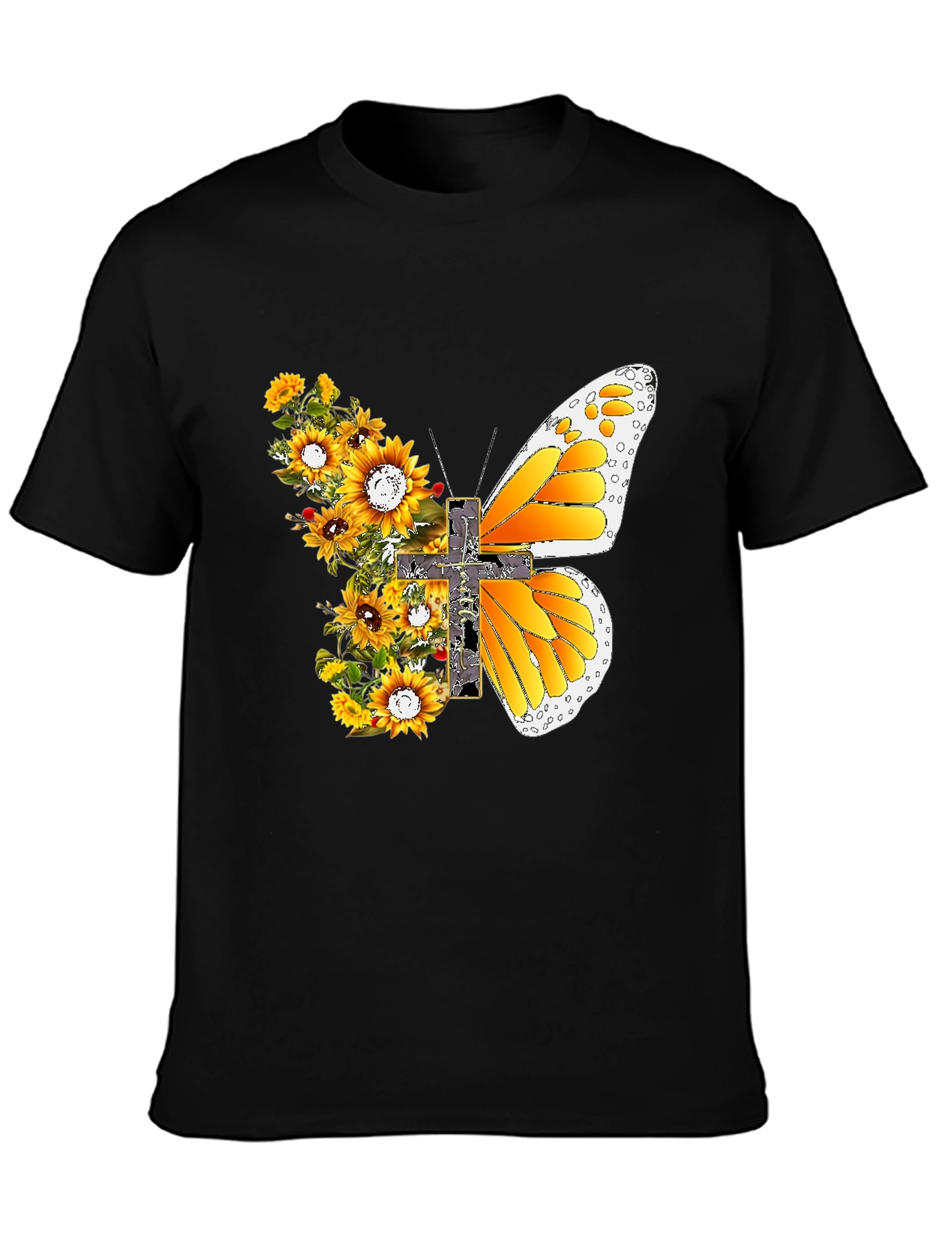 Sunflower Butterfly Cross T-Shirt