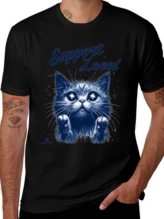 Support Local Cat Graphic T-Shirt - Black