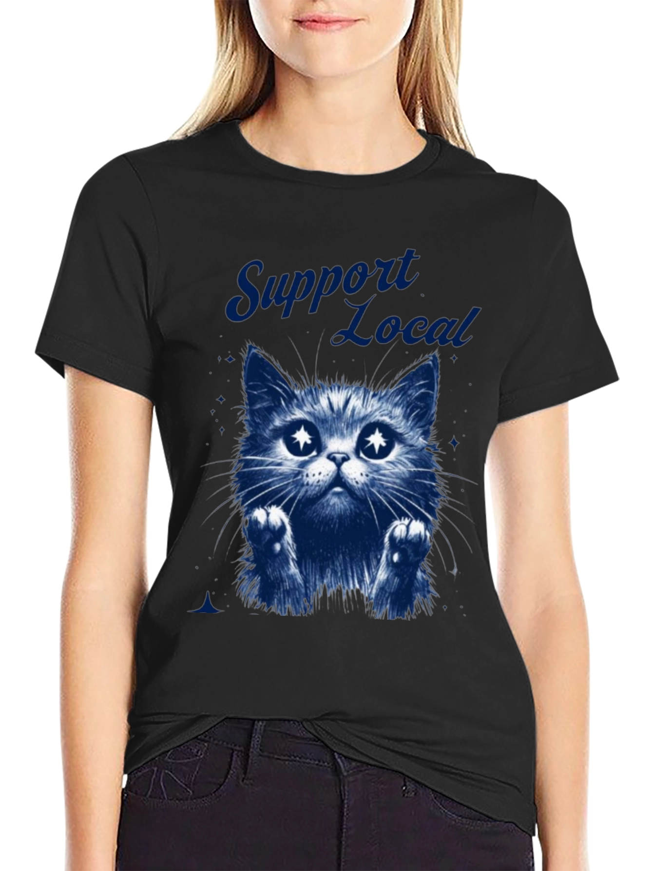 Support Local Cat Graphic T-Shirt - Black