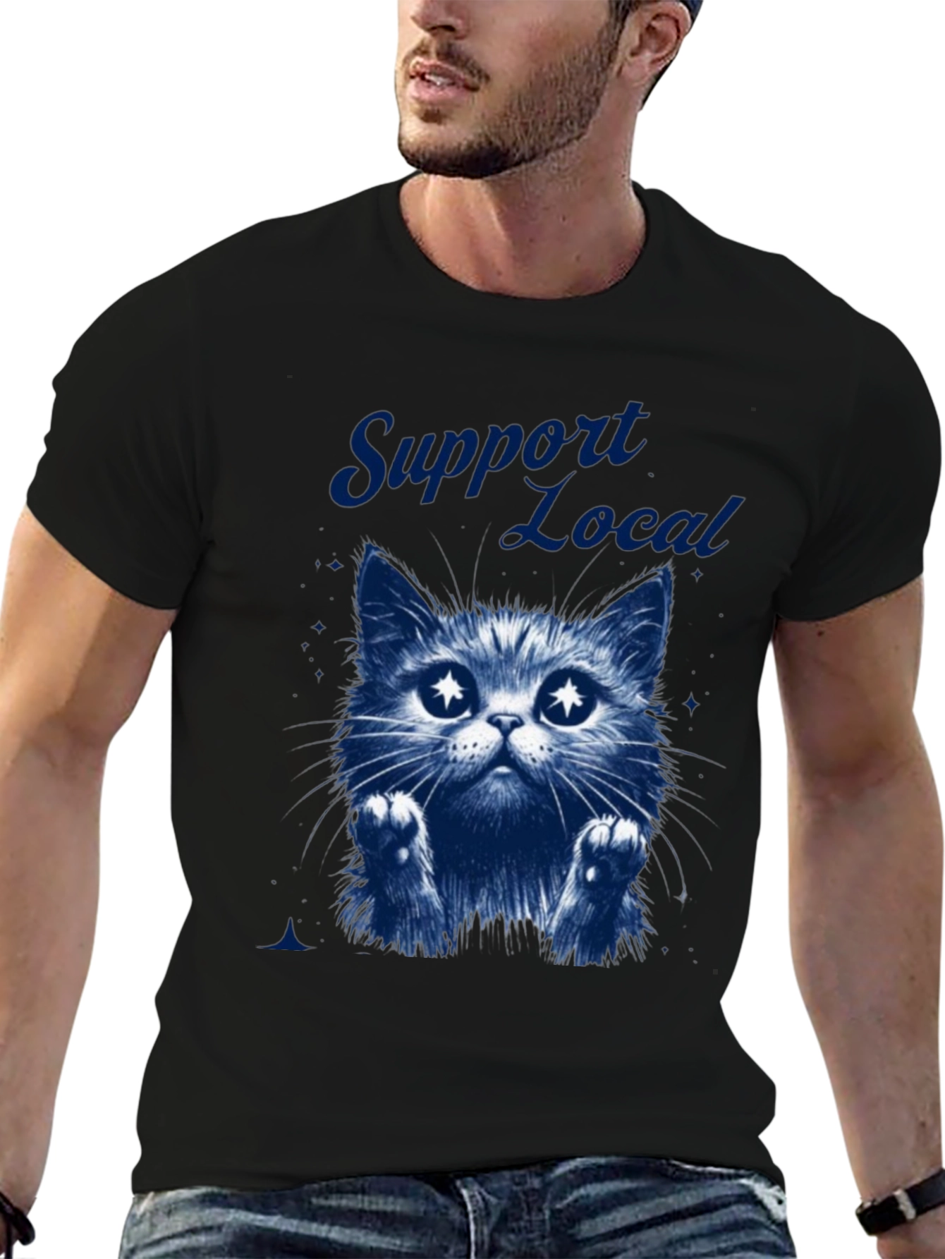 Support Local Cat Graphic T-Shirt - Black