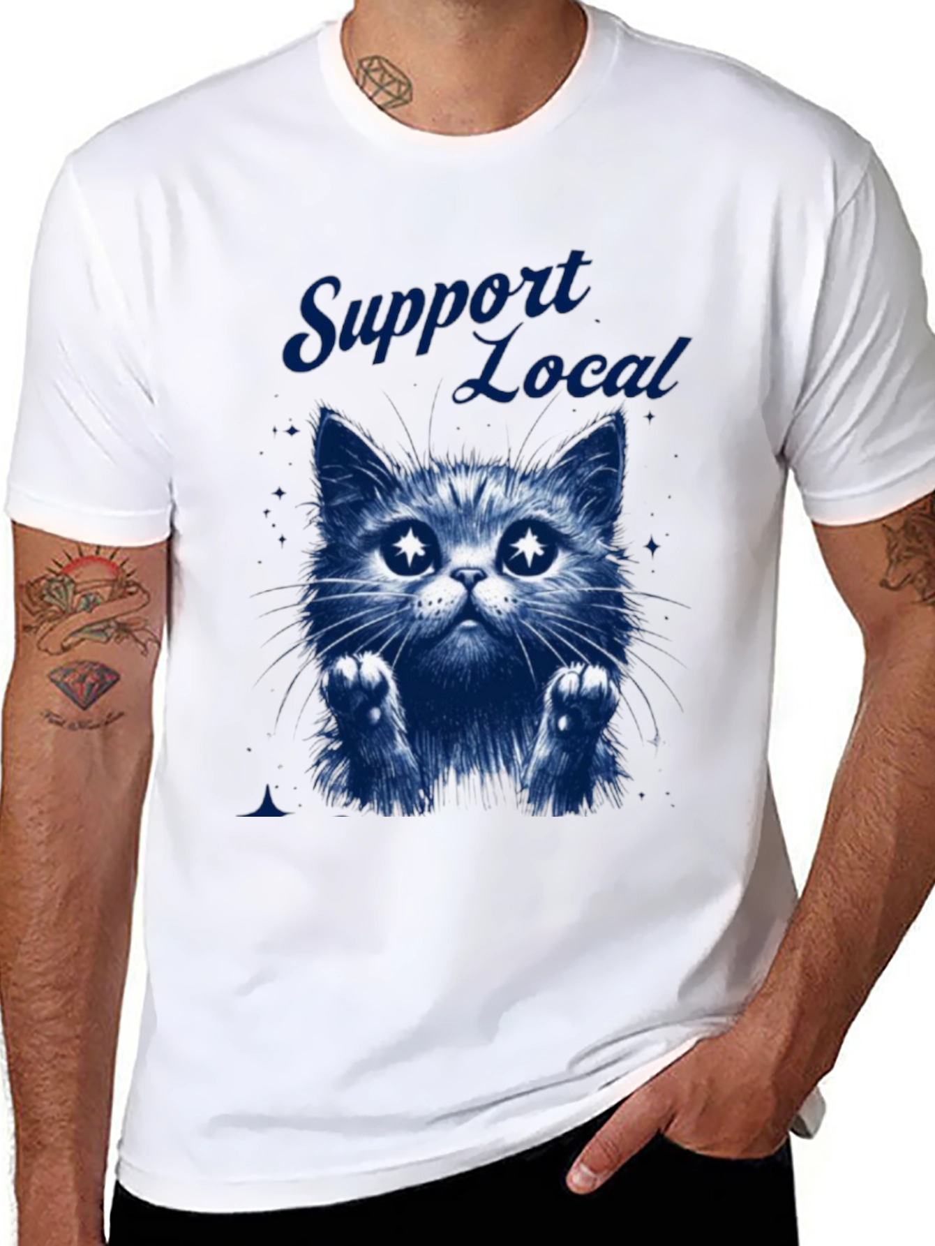 Support Local Cat Graphic T-Shirt - Black