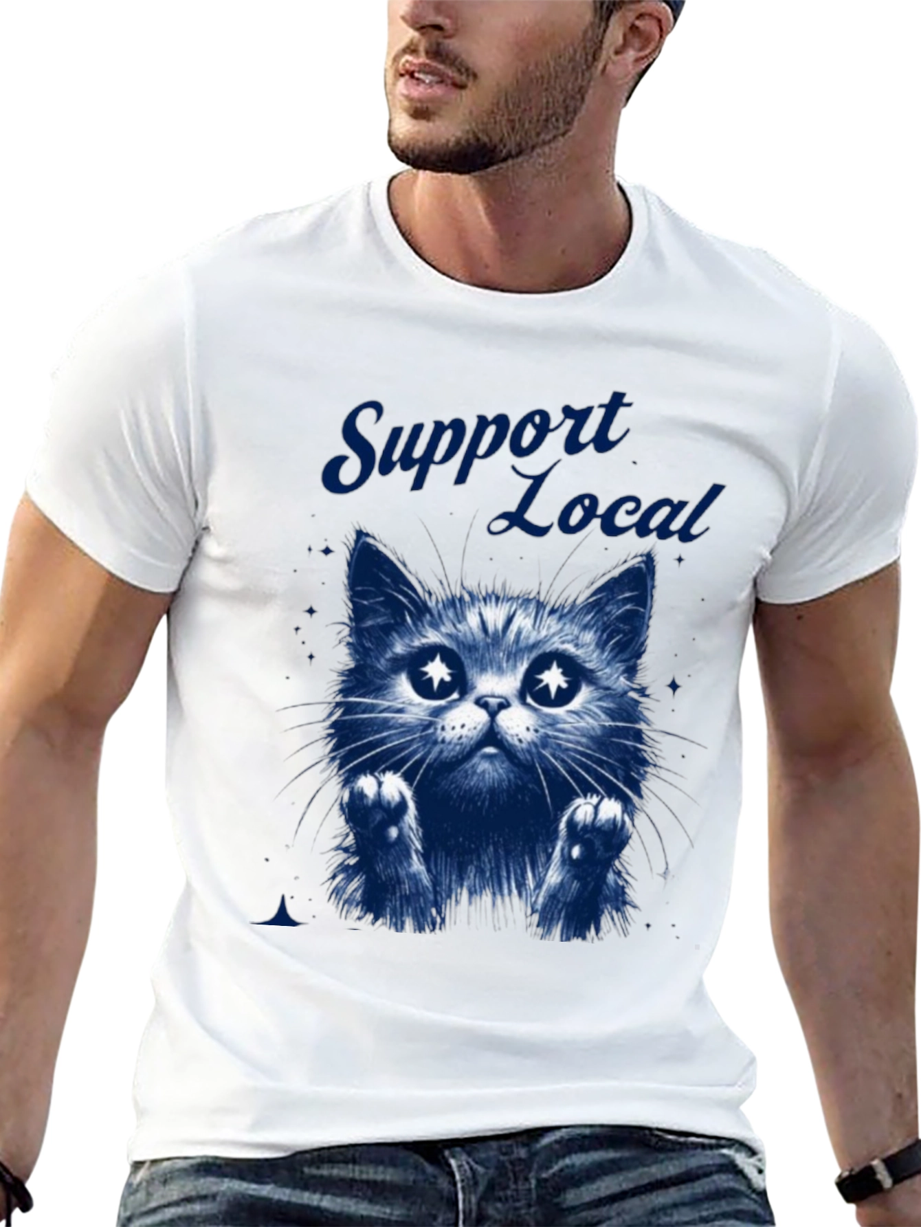 Support Local Cat Graphic T-Shirt - Black