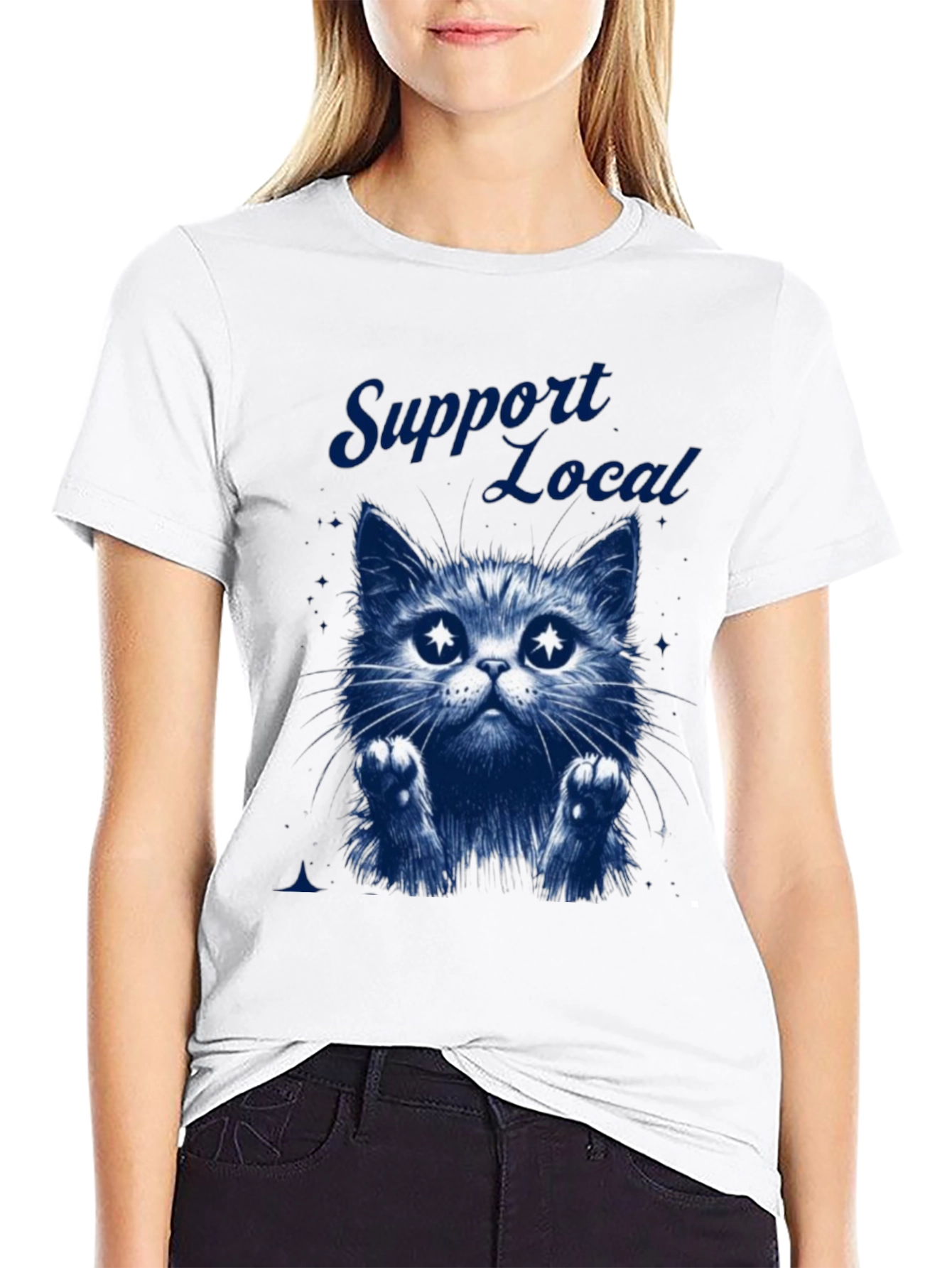 Support Local Cat Graphic T-Shirt - Black
