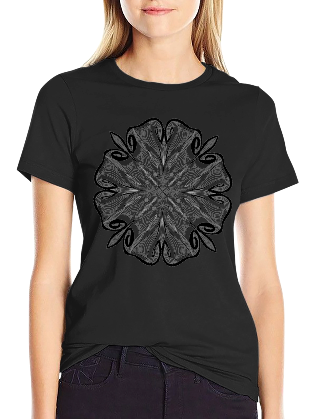 Abstract Floral Graphic Black T-Shirt