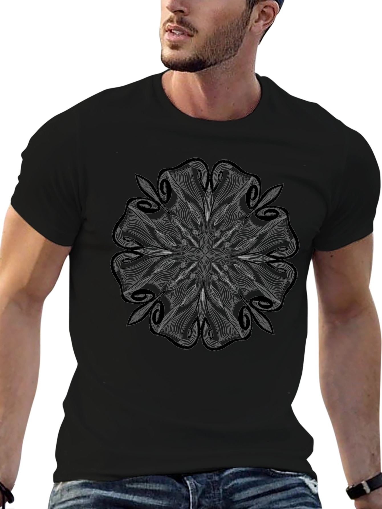 Abstract Floral Graphic Black T-Shirt