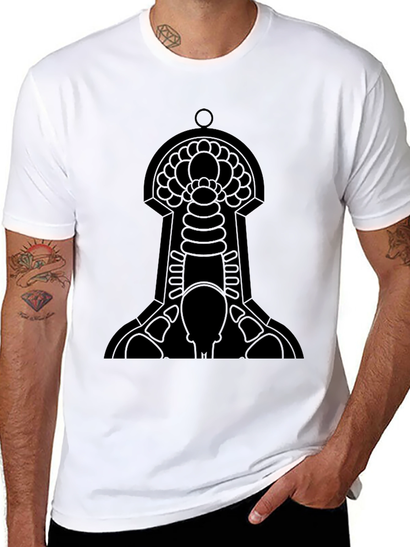 Abstract Keyhole Graphic Tee - Black