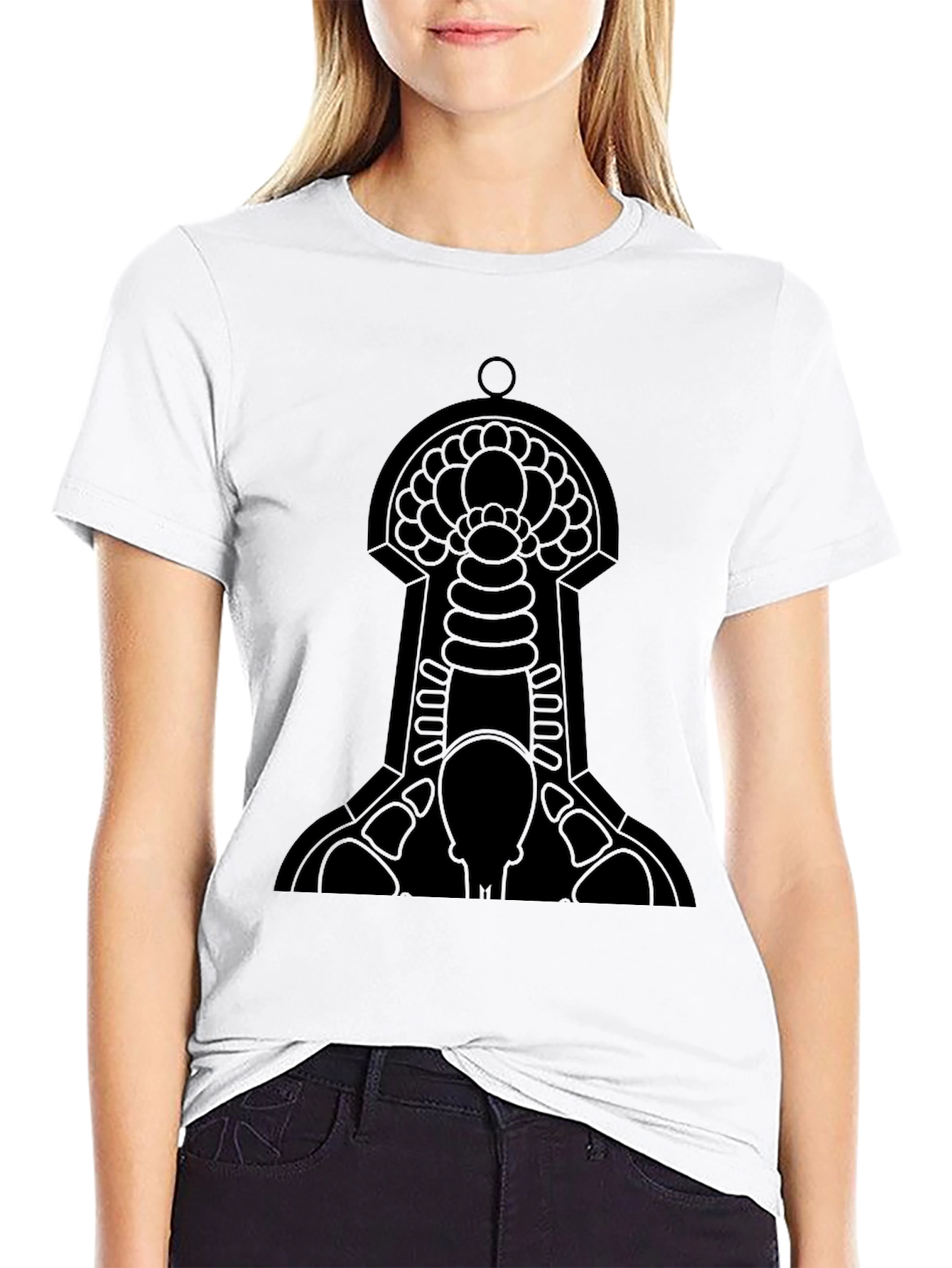 Abstract Keyhole Graphic Tee - Black