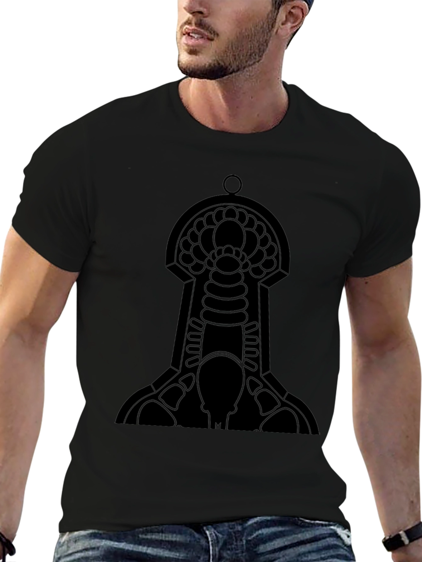 Abstract Keyhole Graphic Tee - Black