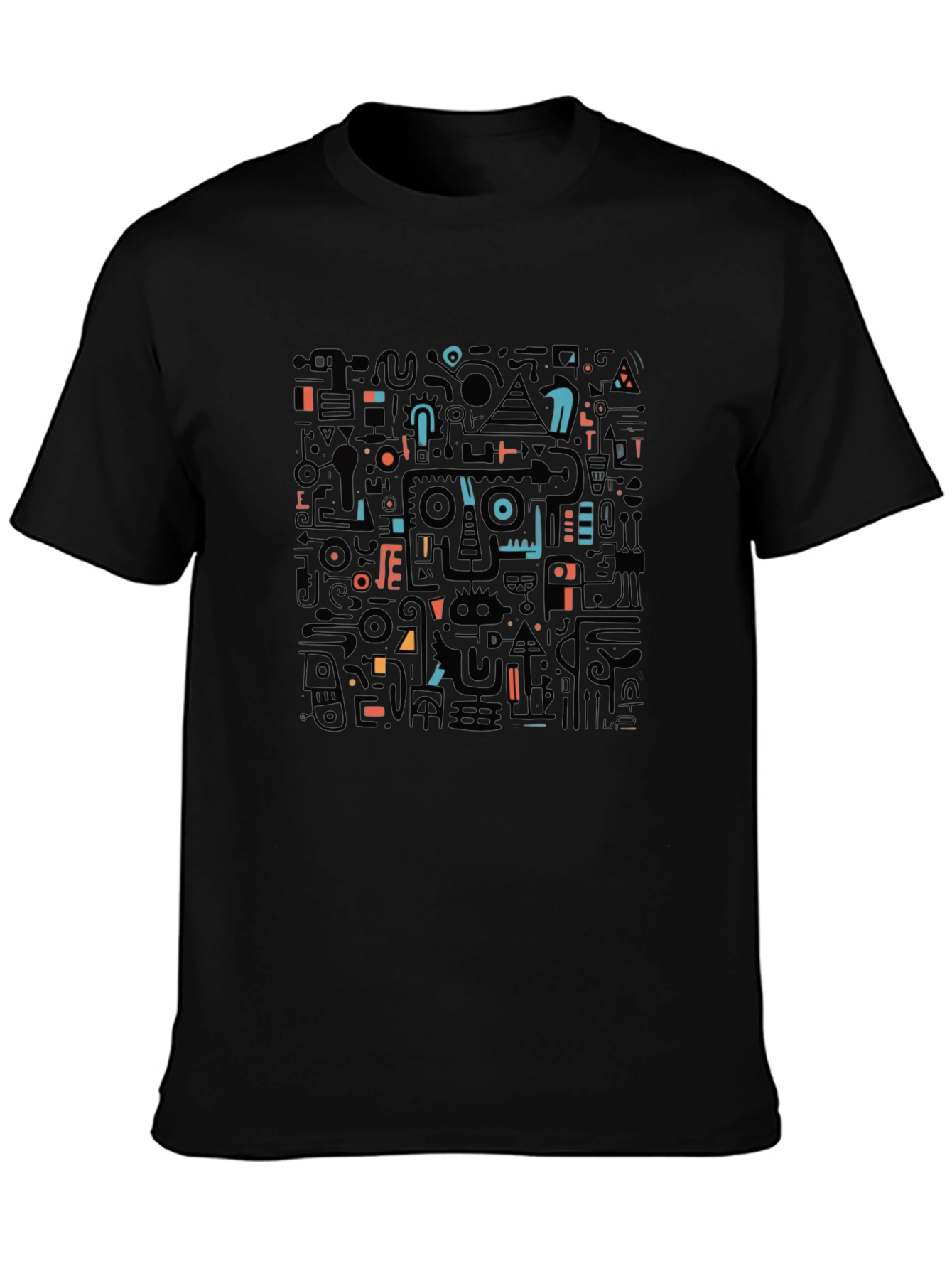 Abstract Geometric Print Black T-Shirt