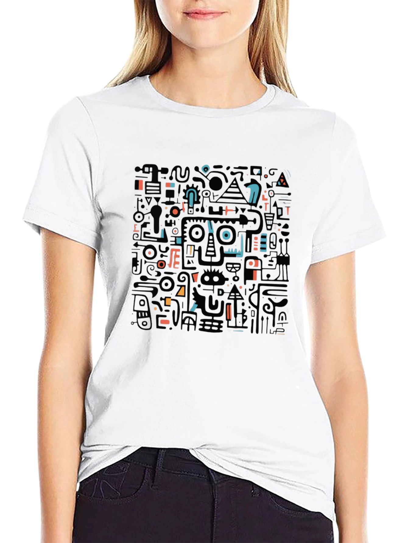 Abstract Geometric Print Black T-Shirt