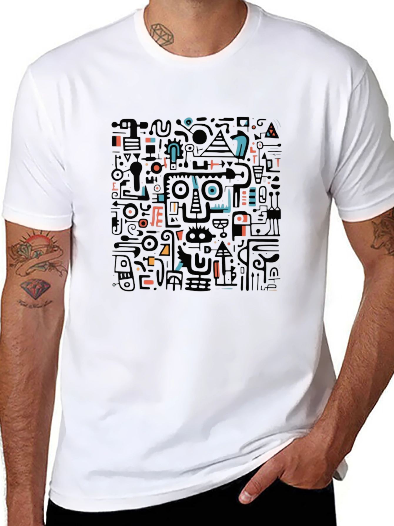 Abstract Geometric Print Black T-Shirt